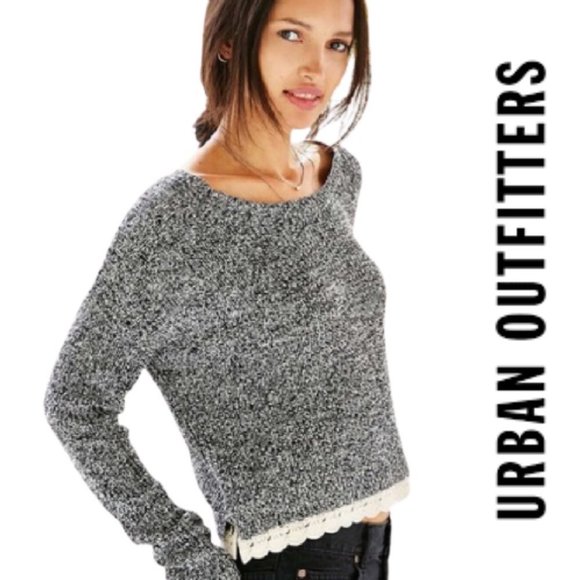 Urban Outfitters Grey Sweater Lace Trim - Picture 1 of 12